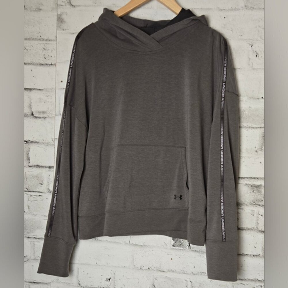 Under Armour Rival Terry Taped Pullover Hoodie Charcoal Gray Womens Large - Picture 2 of 11